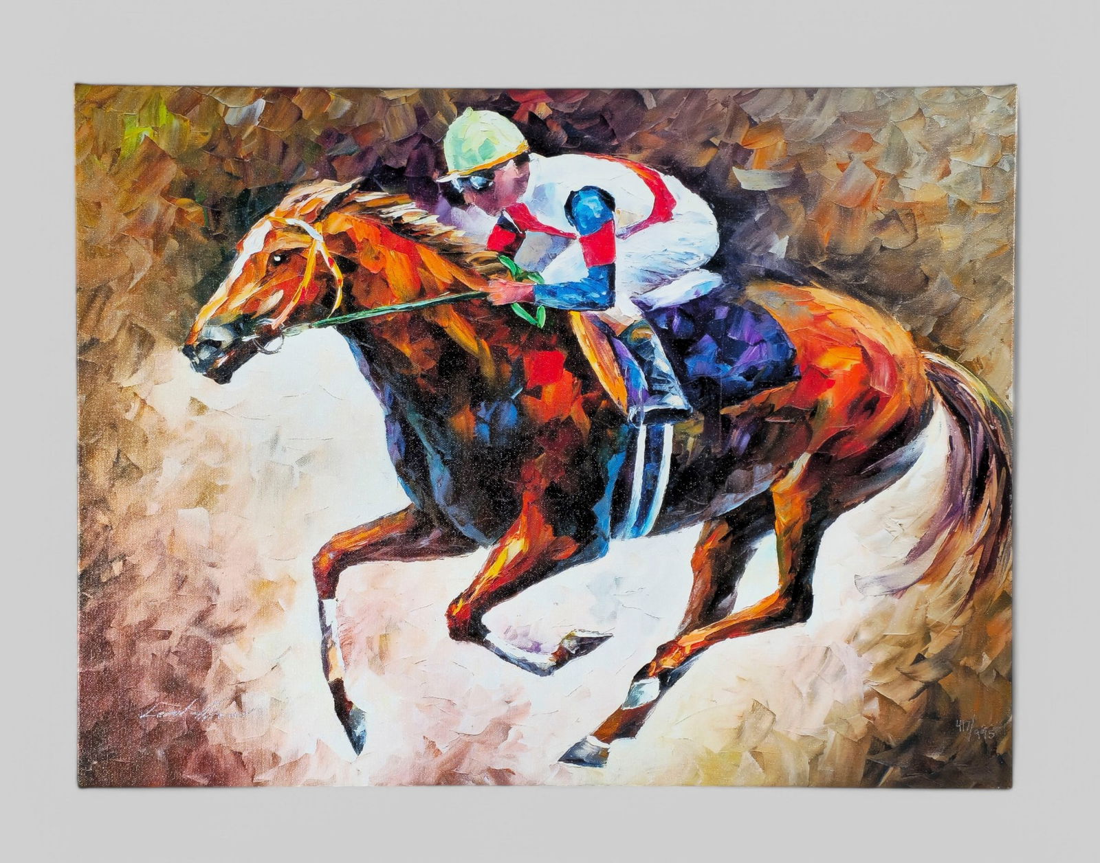 Leonid Afremov (1955-2019) (Russia) Giclee on Canvas "First": Giclee on canvas by Leonid Afremov. "First" signed lower left and numbered 417/995 lower right. 18 x 24