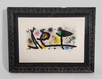 Joan Miro (1893 - 1983) (Spain, France) Lithograph on Paper "Sculpture": Lithograph on paper by Joan Miro. "Sculpture" signed lower right. Sight0 20 1/2 x 28 1/2 Frame- 29 1/4 x 38