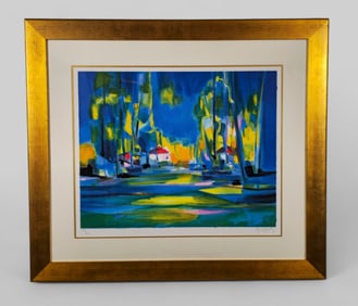 Marcel Mouly (1918 - 2008) (France) Lithograph on Woven Paper "Les Maisons dan les Arbes"