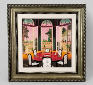 Fanch Ledan (B. 1949) (France) Serio lithograph  on Canvas "Aperitif au Chateau"