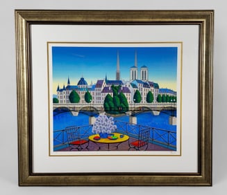 Fanch Ledan (B. 1949) (France) Serio lithograph on Canvas "Paris Pont des Arts"