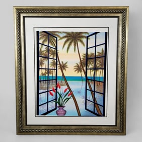 Fanch Ledan (B. 1949) (France) Serio lithograph on Canvas "Window on Lagoon"