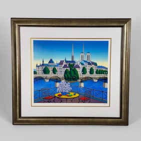 Fanch Ledan (B. 1949) (France) Serigraph on Woven Paper "Paris Pont des Arts"