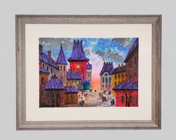 Anatole Krasnyansky (B. 1930) (Ukraine) Serigraph on woven Paper "Old Rotenburg"