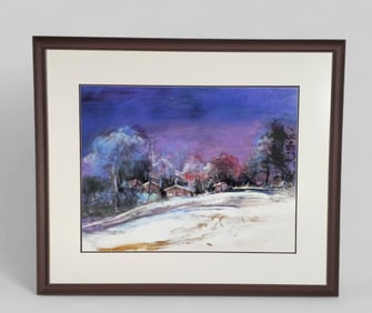 Connie Hayes (B. 1952) (Maine) Oil on Paper Winter Farm Scene