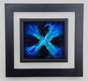 Chris Derubeis (B. 1978) (California) Mixed Media on Aluminum "Mini Burst Blue"