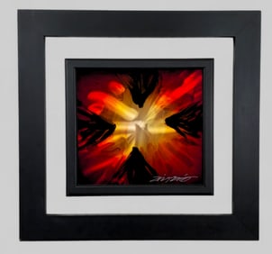 Chris Derubeis  (B. 1978) (California) Mixed Media on Aluminum "Mini Burst Red"