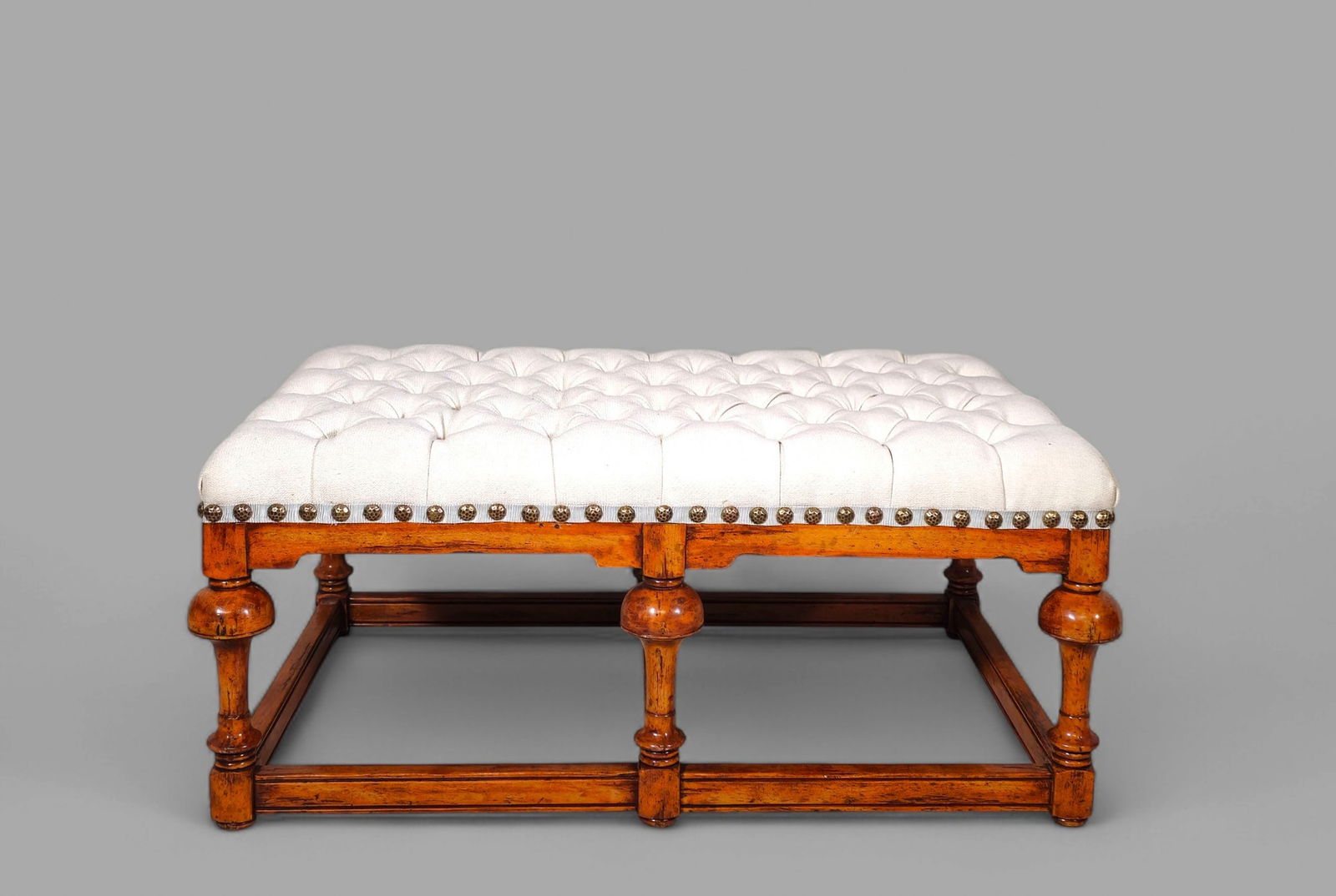Tufted Upholstered Walnut Bench