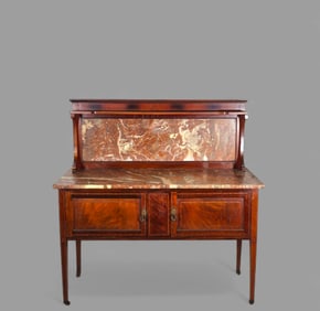 19th Century Marble Top Mahogany Inlaid Washstand