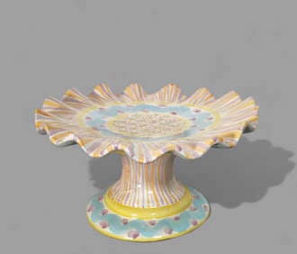 MacKenzie-Child's Rose Cottage Ruffled Pedestal Cake Plate