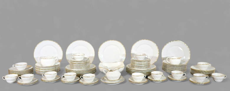 Richard Ginori "Sanremo" Porcelain Tableware: Richard Ginori "Sanremo" Porcelain Tableware, 20th century. (80) pieces total. (15) dinner plates, (16) soup/ salad bowls, (15) salad/ desert plates, (16) saucers, (14) cups, a small bowl, (2) creamer