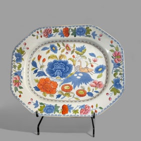 19th Century Ironstone Serving Platter with Grasshopper