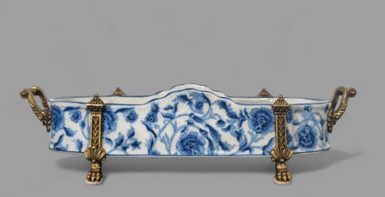 Porcelain Plateau Bowl with Bronze Mounts and Handles
