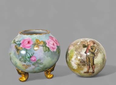 Limoges E.M. Footed Rose Bowl & Hand Painted Ornament