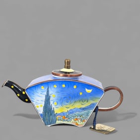 Kelvin Chen Enamel Van Gogh Decorated Miniature Cabinet Tea Pot