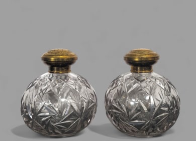19th Century Cut Glass & Brass Perfumes