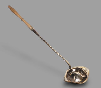 Antique English Silver Ladle With Turned Handle
