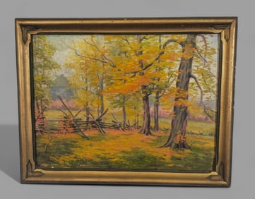 Jacob S. Royer (1883-1959) (Ohio) Oil, "Old Rail Fence"
