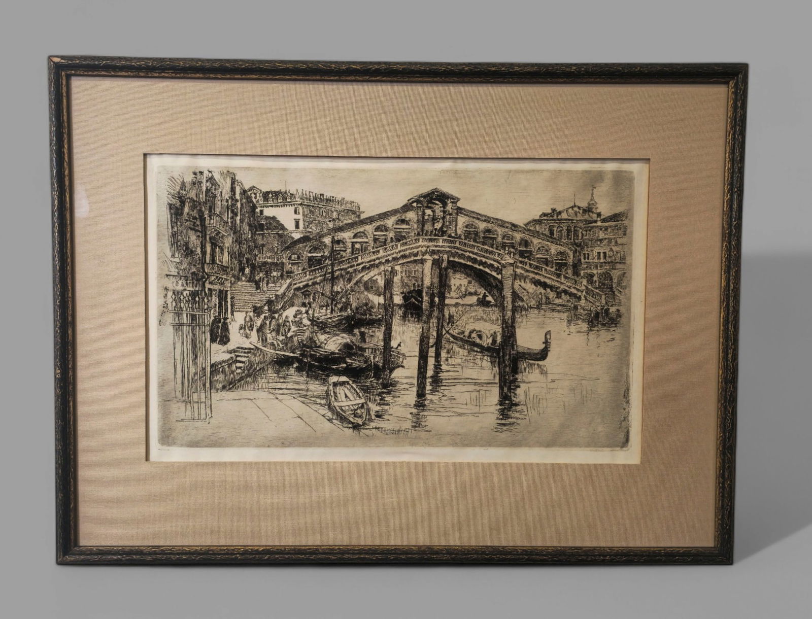 Frank Duveneck (1848-1919) (Covington, Cincinnati) Etching "The Rialto Bridge, Venice" (1 of 6)