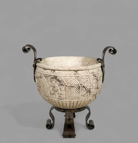 Italian Stone Planter with Iron Baroque Style Base