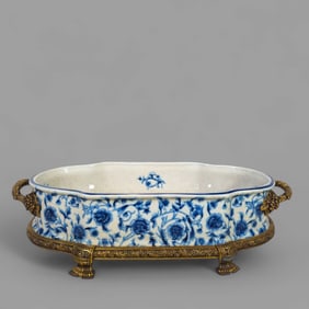 Porcelain Plateau Bowl With Bronze Mounts and Handles