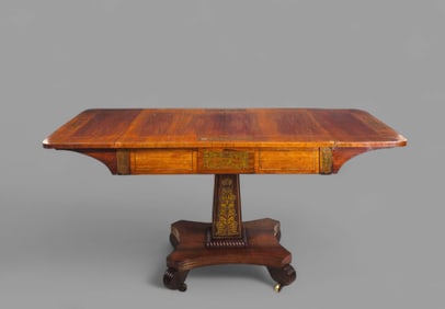George IV Rosewood & Brass Inlay Drop Side Writing Table