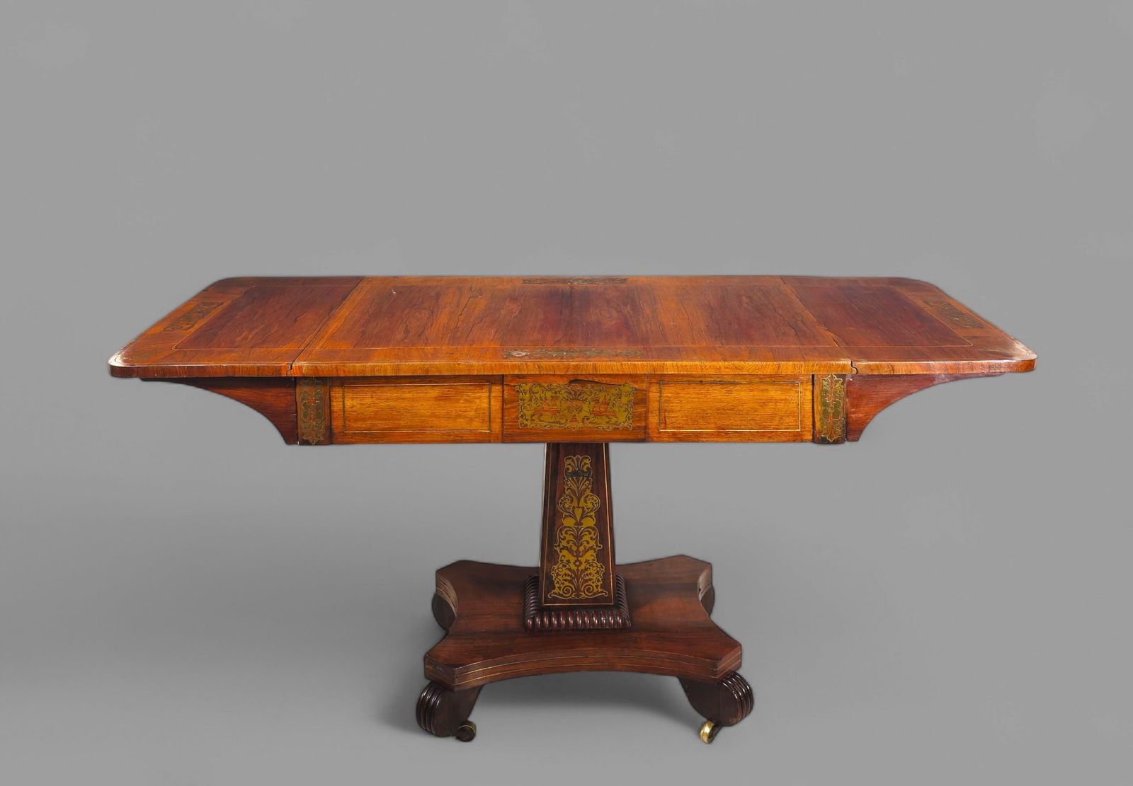 George IV Rosewood & Brass Inlay Drop Side Writing Table (1 of 15)