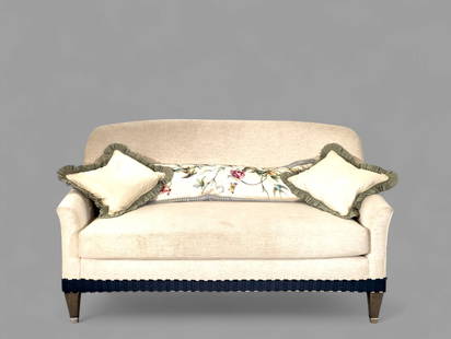 Wesley Hall Sofa: Wesley Hall Sofa, 20th century, 1990. Silk upholstery. Tapered silver legs. 68 1/2w x 35d x 36 1/2h SH-21