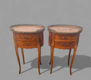 French Louis XV Marquetry Inlaid Nightstands