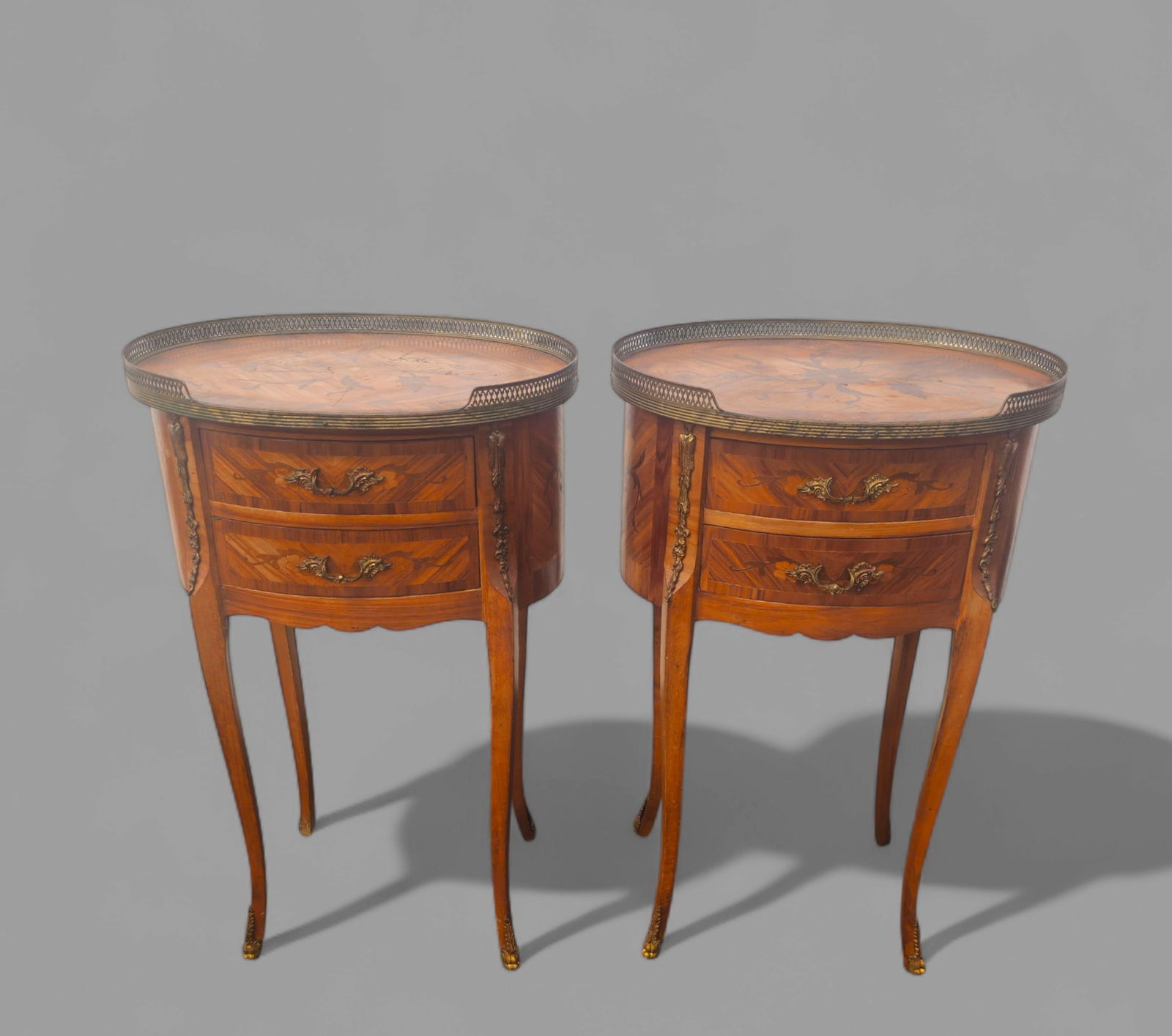 French Louis XV Marquetry Inlaid Nightstands (1 of 10)
