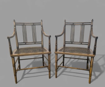 English Regency Style Faux Bamboo Armchairs