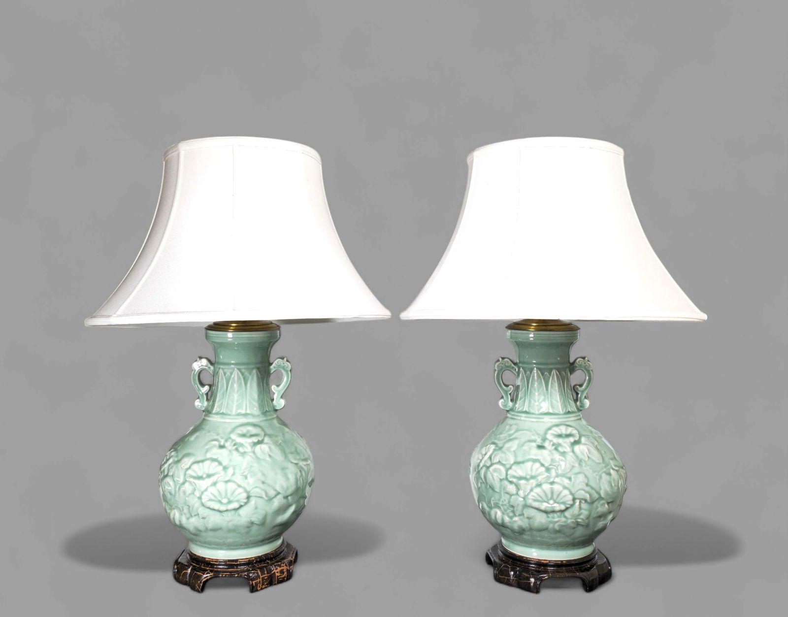 Chinese Celedon Double Handle Table Lamps (1 of 7)