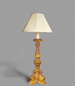Italian Giltwood Baroque Style Candlestick Table Lamp