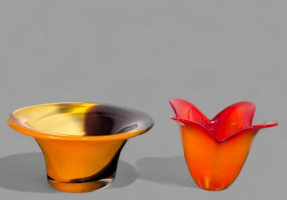 Handblown Contemporary Glass Bowl & Vase