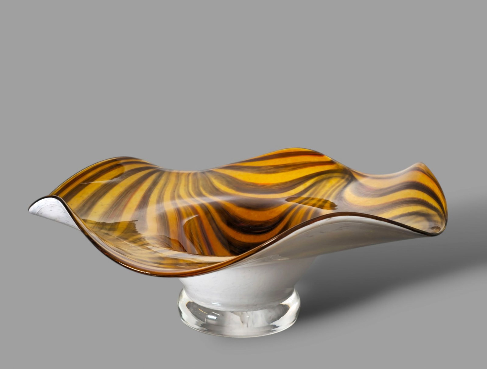 Contemporary Hand Blown Glass Bowl: Contemporary Hand Blown Glass Bowl, 1990's. Paperweight base. 19w x 18d x 7 1/8h