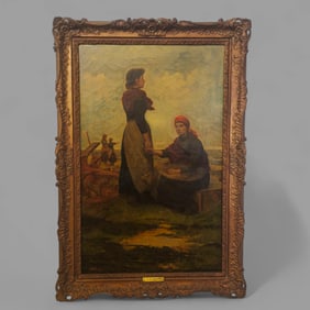 W.S. Knight (19th Century) Oil, Ladies Waiting on Shore