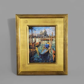 Ron Johnson (B. 1947) (N.C., Wisconsin) Oil Boat Harbor in Venice