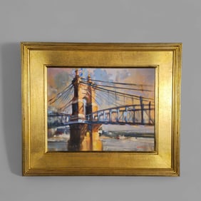 Ron Johnson (B. 1947) (N.C., Wisconsin) Oil John A. Roebling Bridge