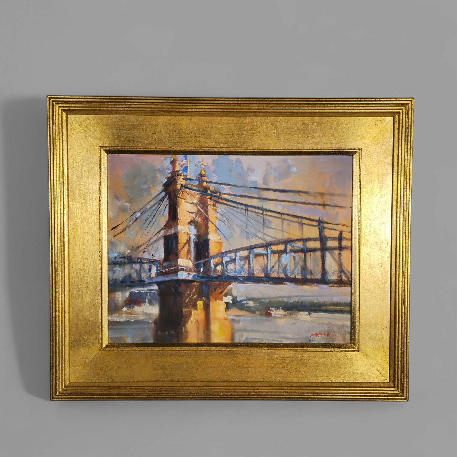 Ron Johnson (B. 1947) (N.C., Wisconsin) Oil John A. Roebling Bridge (1 of 9)