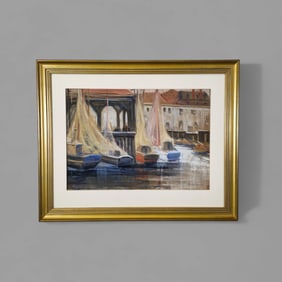 Ida H. Holloway (1865-1950) (Cincinnati) Watercolor Boat Dock
