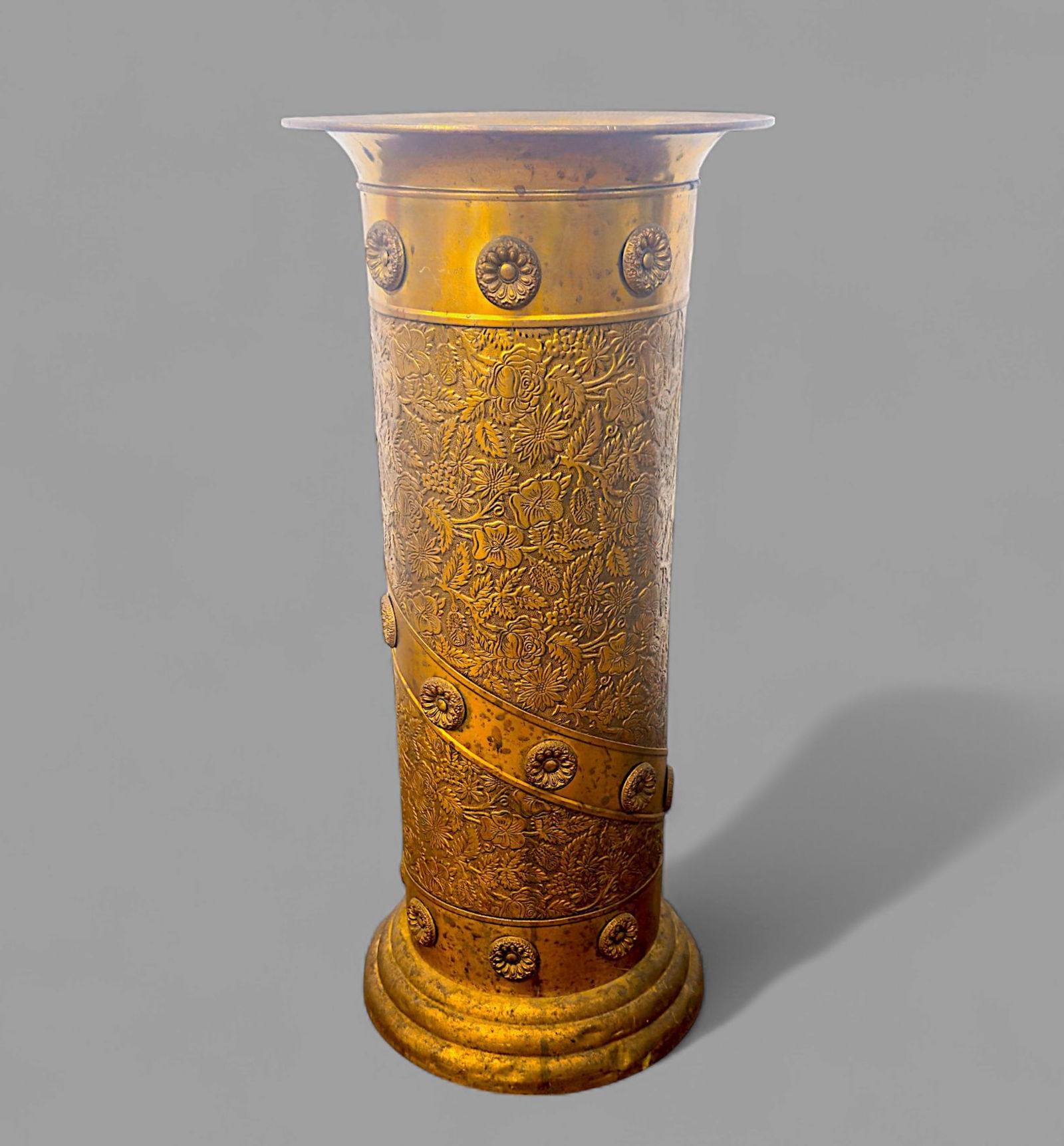 Victorian Brass Plated Embossed Floral Umbrella Holder (1 of 6)