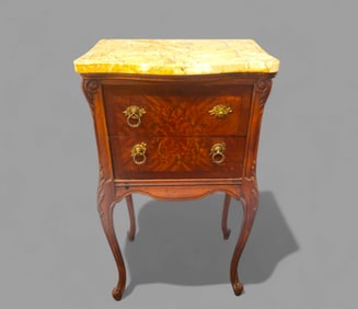 Louis XV Style Marble Top Inlaid Night Stand