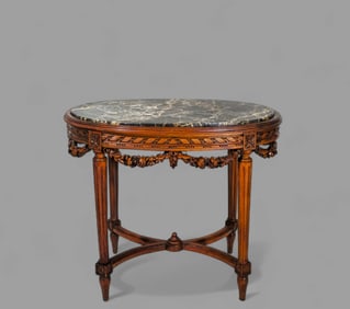 French Walnut Louie XVI Style Marble Top Stand