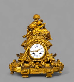 French Louis XVI Style Gilt Bronze Cherub Mantel Clock