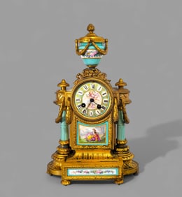 Phillipe H. Mourey Louis XV Style Gilt Bronze Mounted Porcelain Mantel Clock