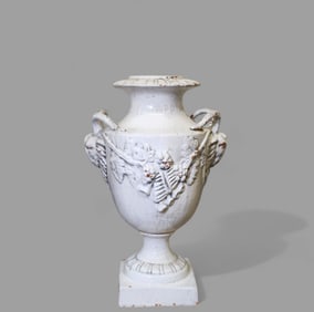 Italian Glazed Terracotta Ram Head Urn