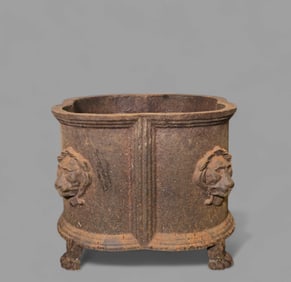19th Century Cast Iron Lion Head Lobbed Planter