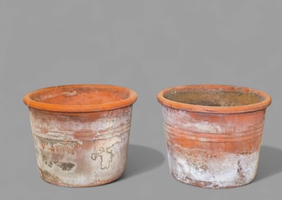 Large Round Ribbed Italian Tuscany Terracotta Pots