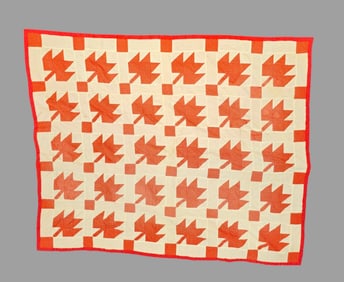 Maple Leaf Patchwork Hand Sewn Quilt