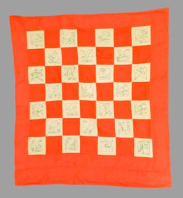 Orange & Green Crosstiched Hand Sewn Quilt